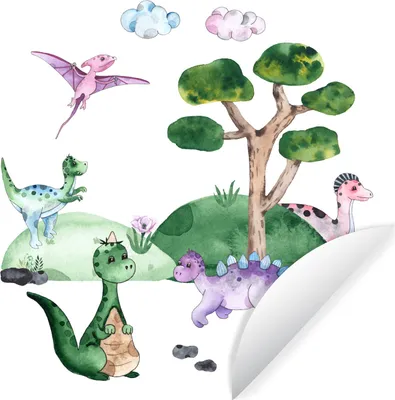 Produktbild von MuchoWow® Runde Wandtattoo - Wandsticker Tapete Aufkleber Kinderzimmer - Dinosaurier - Weiß - Jungen - Mädchen - Kind Ø 30 cm Selbstklebend und Repositionierbar - Wandaufkleber - Kreis - Wandbild - Fototapete - Selbstklebend - Dekoration - Wandschmuck - Schlafzimmer