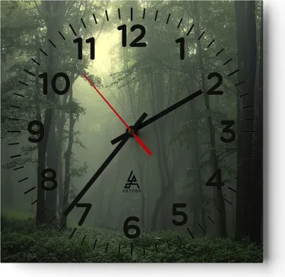 Produktbild von Wanduhr - Quadrat - Glasuhr - Wald Nebel Baum - 40x40cm - Schleichendes Uhrwerk - Lautlos - zum Aufhängen bereit - Dekoration Modern - Wanddekoration aus Glas - C4AC40x40-3543