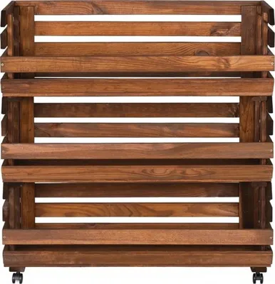 Obrázok produktu pre STOLMAK Drevená debnička na ovocie a zeleninu 77 x 79 x 30 cm, regál na zemiaky, 3 úrovne, kolieska, hnedá