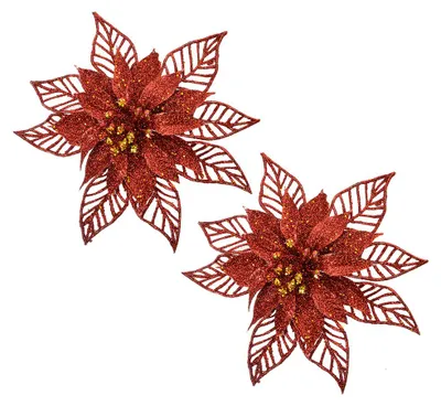 Obrázok produktu pre Clayre & Eef Vianočný prívesok sada 2 poinsettií 15 cm červený plast