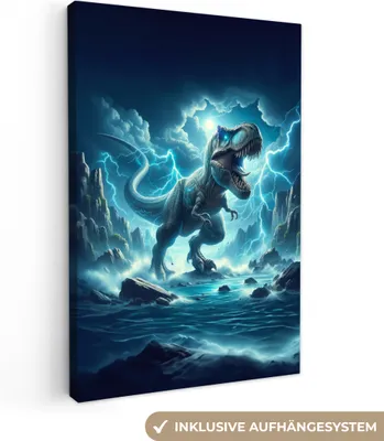 Produktbild von MuchoWow® - Leinwandbilder - Dino - Blau - Jungen, Wandbild, Wanddeko Bilder Wohnzimmer, 20x30 cm