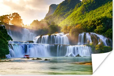 Produktbild von MuchoWow® Poster Wasserfall - Pflanzen - Sonne - Wasser - Natur 60x40 cm - Schlafzimmerdekoration