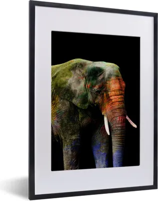 Produktbild von MuchoWow® MuchoWow® Gerahmtes Poster Elefant - Farbe - Schwarz 30x40 cm - Poster mit zchwarzem Bilderrahmen - Wandposter Schlafzimmer