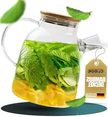 Immagine prodotto di Caraffa in vetro da 16 litri - Coperchio in bambù - Beccuccio antigoccia - Brocca d'acqua con filtro - Vetro robusto