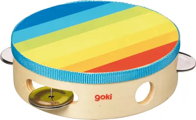 Produktbild von Goki Tamburin mit 4 Schellen bunt Ø 14,5 cm - Höhe 4,5 cm