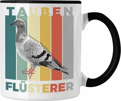 Produktbild von Trendation - Taubenzüchter Geschenk Zaubenzucht Zubehör Tauben Tasse Lustiger Spruch Taubenflüsterer Becher (Schwarz)