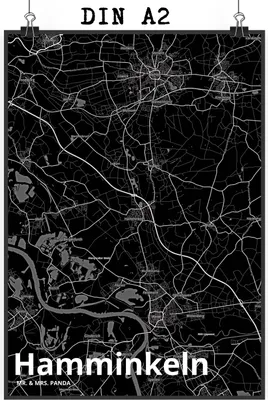 Produktbild von Mr. & Mrs. Panda Bild Hamminkeln DIN A2 - Geschenk, Wanddekoration, Stadt Dorf Karte Landkarte Map Stadtplan, wanddeko, Kunstdruck, Wandbild, drucke