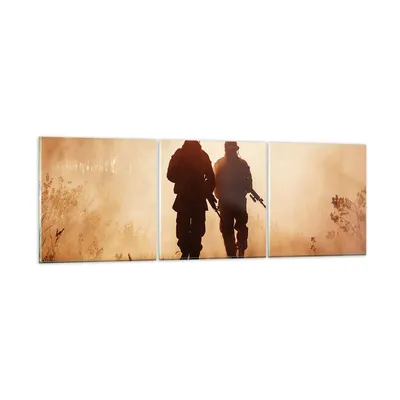 Produktbild von Bilder auf glas - Soldat Gewehr - 90x30cm - Glasbilder - Wandbilder - Bilder - Kunstdruck - zum Aufhängen bereit - Wanddekoration aus Glas - Glas Bilder - Wandbild auf Glas - 3 Teile - GCA90x30-4043