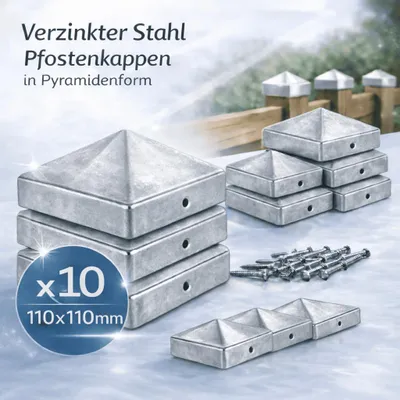 Produktbild von 10 Pfostenkappen Stahl Feuerverzinkt Abdeckkappe Zaun Kappe Zaunkappe 110x110 mm