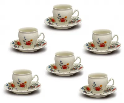 Produktbild von Thun 1794 Bernadotte, Kaffeetassen und Untertassen, 170 ml, Elfenbein, Blumen, Thun, 6 Stück