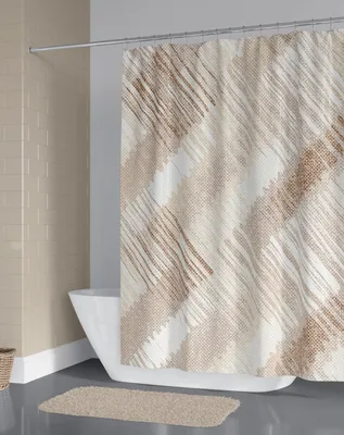 Produktbild von Textil Duschvorhang Paint Weiss Beige Braun 120x180 cm, inkl. Duschvorhangringe inkl. Beschwerung
