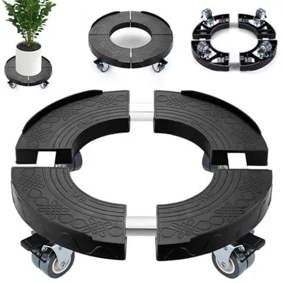 Produktbild von Famanu Pflanzenroller 38-51 cm - Rund mit Rollen, 200 kg Tragkraft für Blumentöpfe und Außenbereich