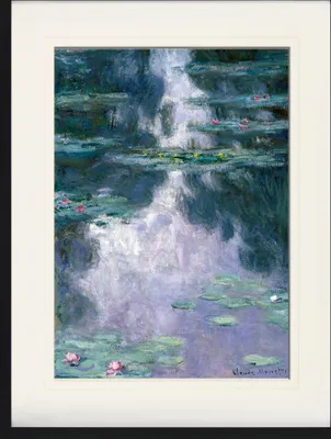 Produktbild von Claude Monet Oprawiony obraz z eleganckim passe-partout | Obrazy ścienne | W ramie obrazu - Lilie wodne, 1907 (ciemnoniebieski) (80 x 60 cm)