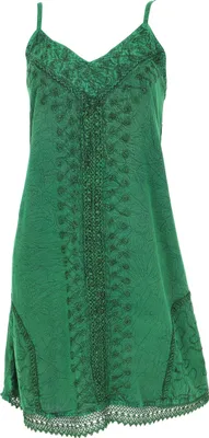 Produktbild von Besticktes Indisches Boho Kleid, Sommerkleid, Minikleid Hippie Chic - Dunkelgrün, Damen, Viskose, Kleider