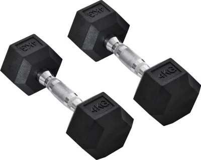 Produktbild von HOMCOM Sada 2 gumových činek Fitness činky pro tréninkovou místnost Kancelář Šestihranný tvar Kovová guma Černá 4 KG