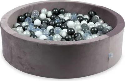 Produktbild von Bällebad 110x30 Samt Lila – Mit 400 Bällen / Perlmutt, Grau, Weiß, Transparent, Graphit-Metallic