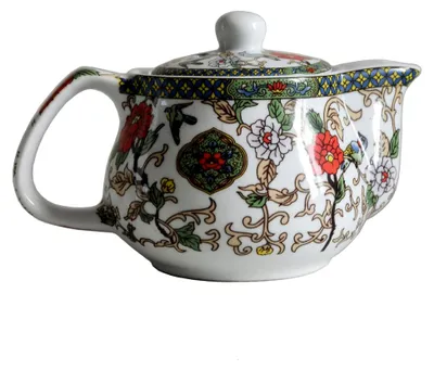 Produktbild von Porzellan-Teekanne, 270 ml mit Edelstahlfilter und bunten Blumenmotiven