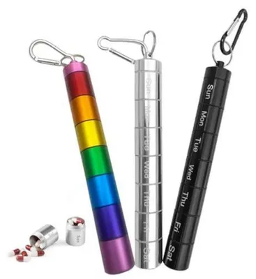 Image de Boîte à comprimés pour 7 jours, en aluminium. Boîte à pilules avec 7 compartiments, organisateur de médicaments, étanche. Lot de 3