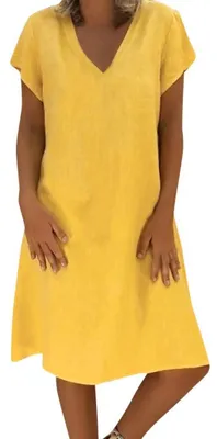 Produktbild von Sommerkleid für Damen – V-Ausschnitt und kurze Ärmel – Gelb