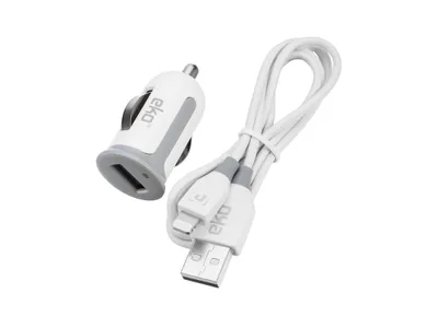 Obrázok produktu pre Eko, Balenie nabíjačky do cigaretového zapaľovača 1A s káblom Lightning MFi 1 m, biela