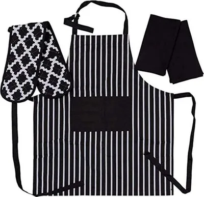 Produktbild von Küchenset mit Schürze, Doppelofenhandschuh und Geschirrtüchern - Schwarz/Weiß