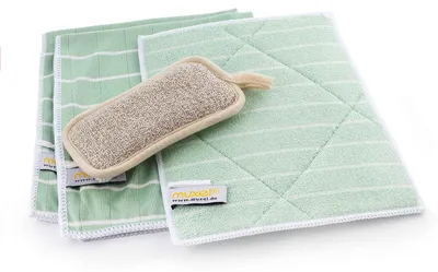 Immagine prodotto di Il piccolo set per la pulizia, con panni per la pulizia in Viscosa di bambù (ottenuta da cellulosa di bambù) per una pulizia senza striature in cucina, in bagno e ovunque sia richiesta una pulizia igienica