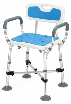 Immagine prodotto di Sedia per doccia con braccioli, con una capacità di carico fino a 180 kg, regolabile in altezza in 6 posizioni, ideale per il bagno
