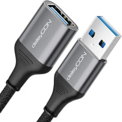 Produktbild von deleyCON 0,5m USB 3.0 Verlängerungskabel 5Gbps Verlängerung (A-Stecker auf A-Buchse) Aluminium Stecker + Nylon Kabel Datenkabel für Tastatur, Kartenlesegerät, Drucker, Scanner, Kamera usw.