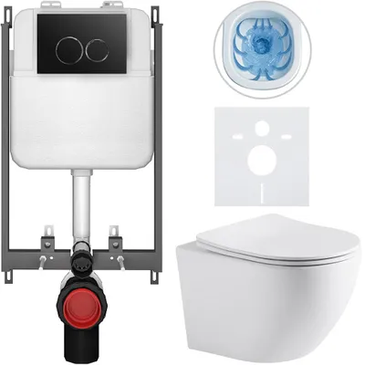 Imagen del producto de Conjunto de inodoro y bidé empotrados Cesso - blanco mate - con pulsador Prime/Dualo,  - para instalación empotrada - 49x36 cm