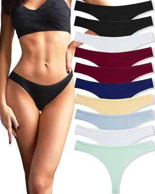 Productafbeelding van FINETOO 10 stuks katoenen stringbroekjes voor dames, ademend, lage taille, bikini model