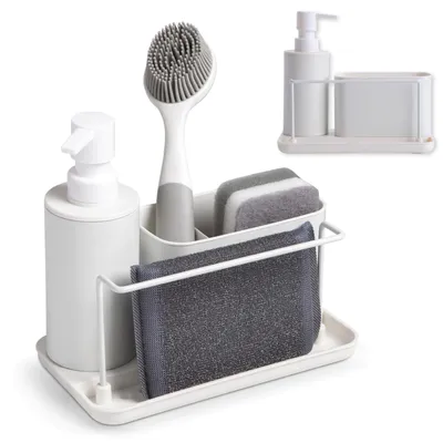Immagine prodotto di Organizzatore per lavello con dispenser integrato per sapone - Utile accessorio multifunzione - Realizzato in ABS resistente - Porta per spugna/spazzola/strofinaccio - Design moderno e compatto - Aspetto ordinato - Organizzatore per stoviglie