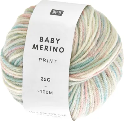 Produktbild von Rico Design Baby Merino Print Babywolle, 25g, 100m, Nadel 4.0, 100% Schurwolle