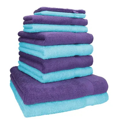 Produktbild von Betz 10-tlg. Handtuch-Set PREMIUM 2 Duschtücher 4 Handtücher 2 Gästetücher 2 Waschhandschuhe Farbe: lila & türkis