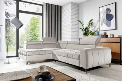 Produktbild von Ecksofa Schlafsofa Sofa AGNESA Stoff Salvador Hellbeige Ottomane Links