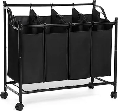 Productafbeelding van Hoppa! | Waskorf met compartimenten | Zwart – Polyester | 87,5 x 38,5 x 81 cm