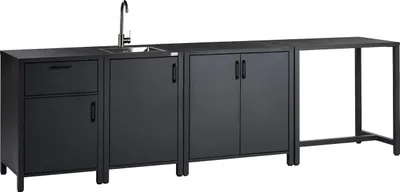 Produktbild von BELIANI Outdoor-Küche 4er Set Graphitgrau Aluminium mit Spüle Bartisch Moderne Gartenküche Outdoor-Küchenmöbel Kücheninsel für Garten Draußen