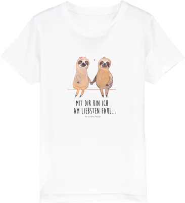 Produktbild von Mr. & Mrs. Panda Kleinkinder T-Shirt Faultier Pärchen 7-8 Jahre (122/128) - Weiß - Geschenk, Teenager, Öko Kinder, Kindershirt, Jungen, Baumwollshirt, Liebespaar, Liebe