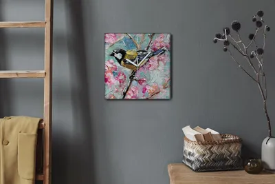 Produktbild von Coloray Hodiny Unikátní 30x30 cm  Tiché hodiny Pro obývací pokoj a kuchyň Nástěnné hodiny Plátno Bílé ručičky hodin - Květiny zvířecí pták