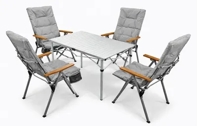 Produktbild von 5-tlg. Gartenset Sitzgruppe – Klapptisch ca. 117x70 cm Aluminium + 4 Hochlehner Hellgrau