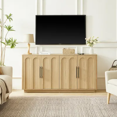 Produktbild von Bogenfront-Sideboard, 4 Tueren, Soft-Close, Kippsicherung, 160 x 40 x 80 cm, Eiche