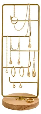 Image de Porte-bijoux Organisateur en métal et bois finition antique diamètre 15 cm hauteur 45 cm