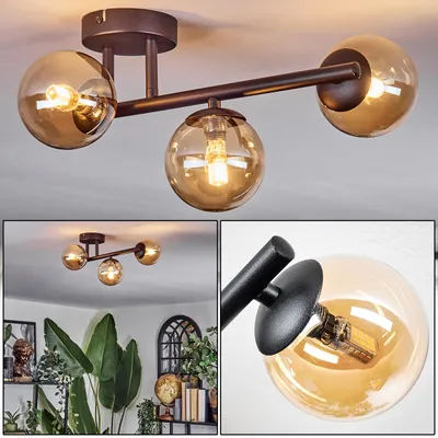 Produktbild von Isorella Deckenlampe aus Metall/Glas in Schwarz/Bernsteinfarben