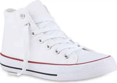 Produktbild von VAN HILL Damen Sneaker High Schnürer Bequeme Freizeit Stoff Schuhe 841313, Farbe: Weiß Rot, Größe: 45