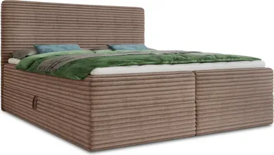 Produktbild von Boxspringbett Mollo mit 2 Bettkästen, Doppelbett mit Bonell-Matratze und Topper, Polsterbett in weichem Cordstoff, Bett, Boxbett, Bettgestell für Schlafzimmer (Braun (Tilia 17), 140 x 200 cm)