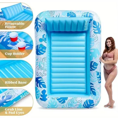 Produktbild von Extra große aufblasbare Poolliege - 4-in-1 Sonnenbadewanne für Erwachsene - 216 x 145 cm - PVC - Blau