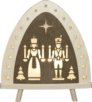 Obrázek produktu pro Světelná krajka anděl a horník LED osvětlení hnědá ŠxVxH 30x32x6cm NOVINKA