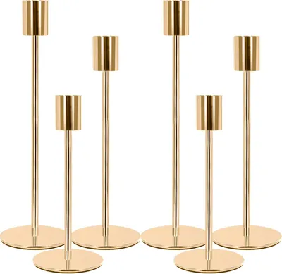 Produktbild von Elegantes Goldenes Kerzenhalter-Set von 6 - Hohe Luxusdekoration für Feste und Zuhause