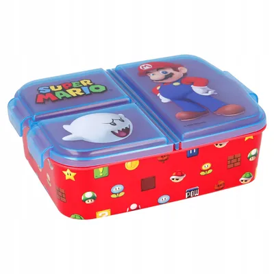 Produktbild von Obedový box pre deti s 3 priehradkami Super Mario obedový box modro-červený Box na raňajky
