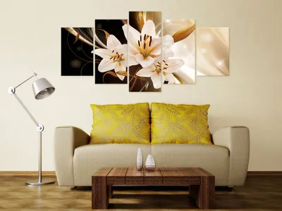 Produktbild von Akustikbild Blumen Lilien 200x100 cm Bilder Akustikschaum Hochleistungsschallabsorber Schallschutz Leinwand 5 tlg Wandbild Raumakustik Schalldämmung b-C-0038-b-n