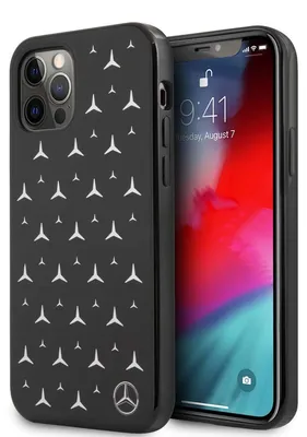 Produktbild von Mercedes MEHCP12MESPBK iPhone 12 12 Pro Hülle – Silberne Sterne-Muster – Schwarze Hartschale